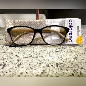 NWT FosterGrant CrystalVisionReaders +2.00 deep burgundy-black-navybluish w gold